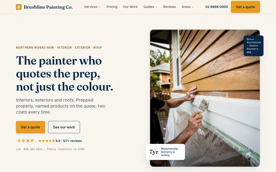 Brushline Painting Co. demonstration build, homepage
