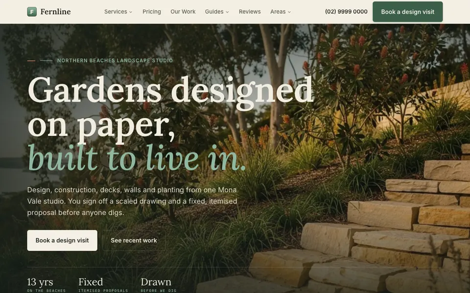 Fernline Landscapes & Design demonstration build, homepage