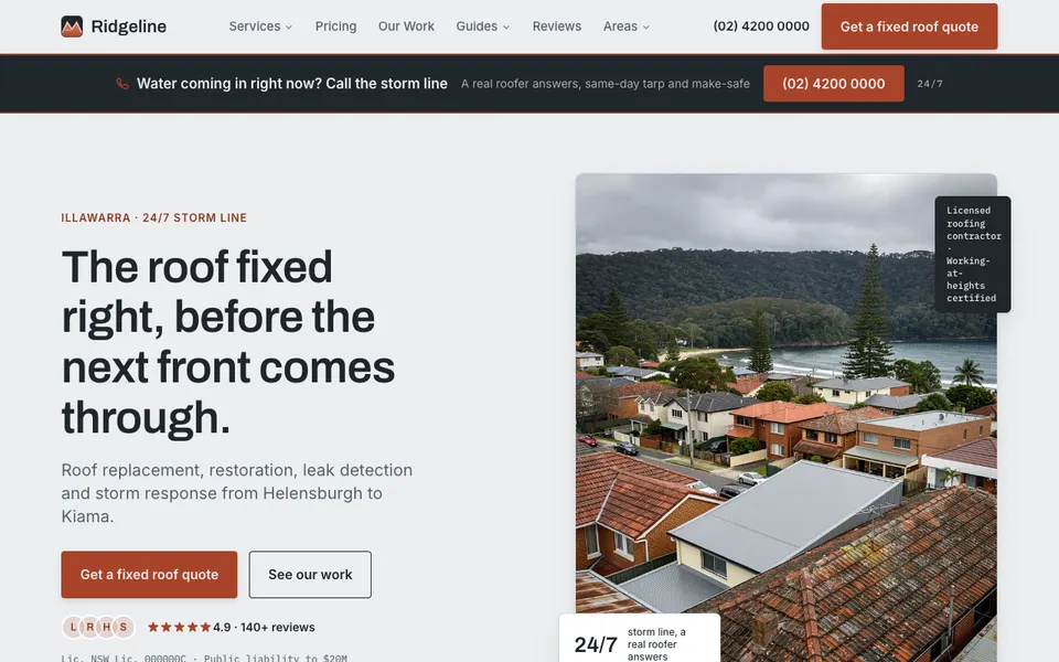 Ridgeline Roofing Co. demonstration build, homepage