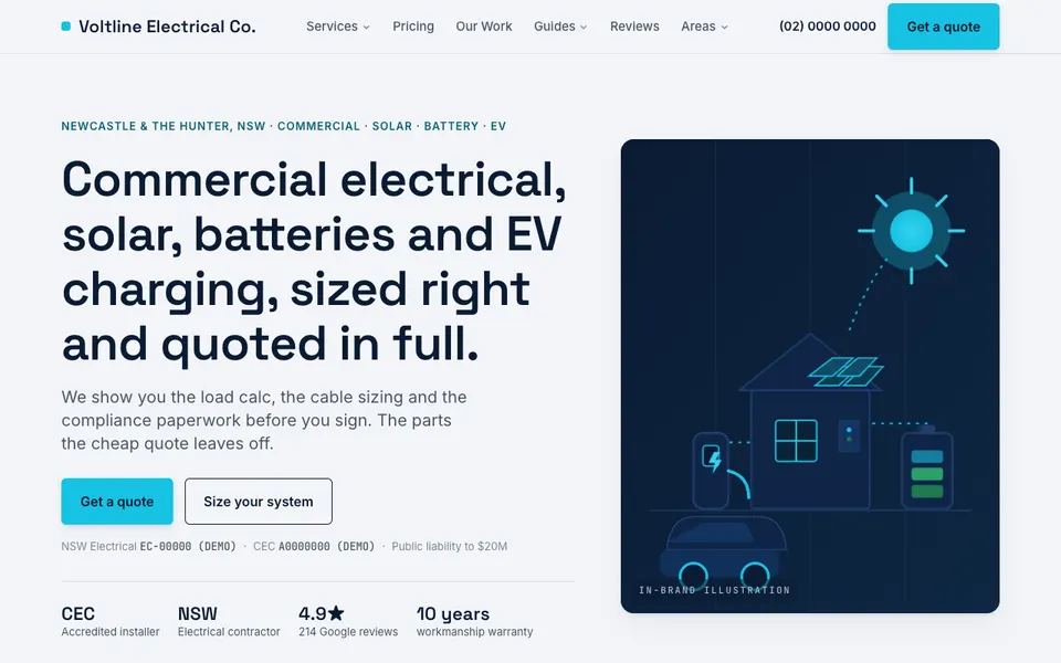 Voltline Electrical Co. demonstration build, homepage