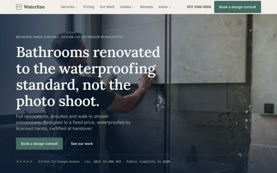 Waterline Bathrooms & Renovations demonstration build, homepage
