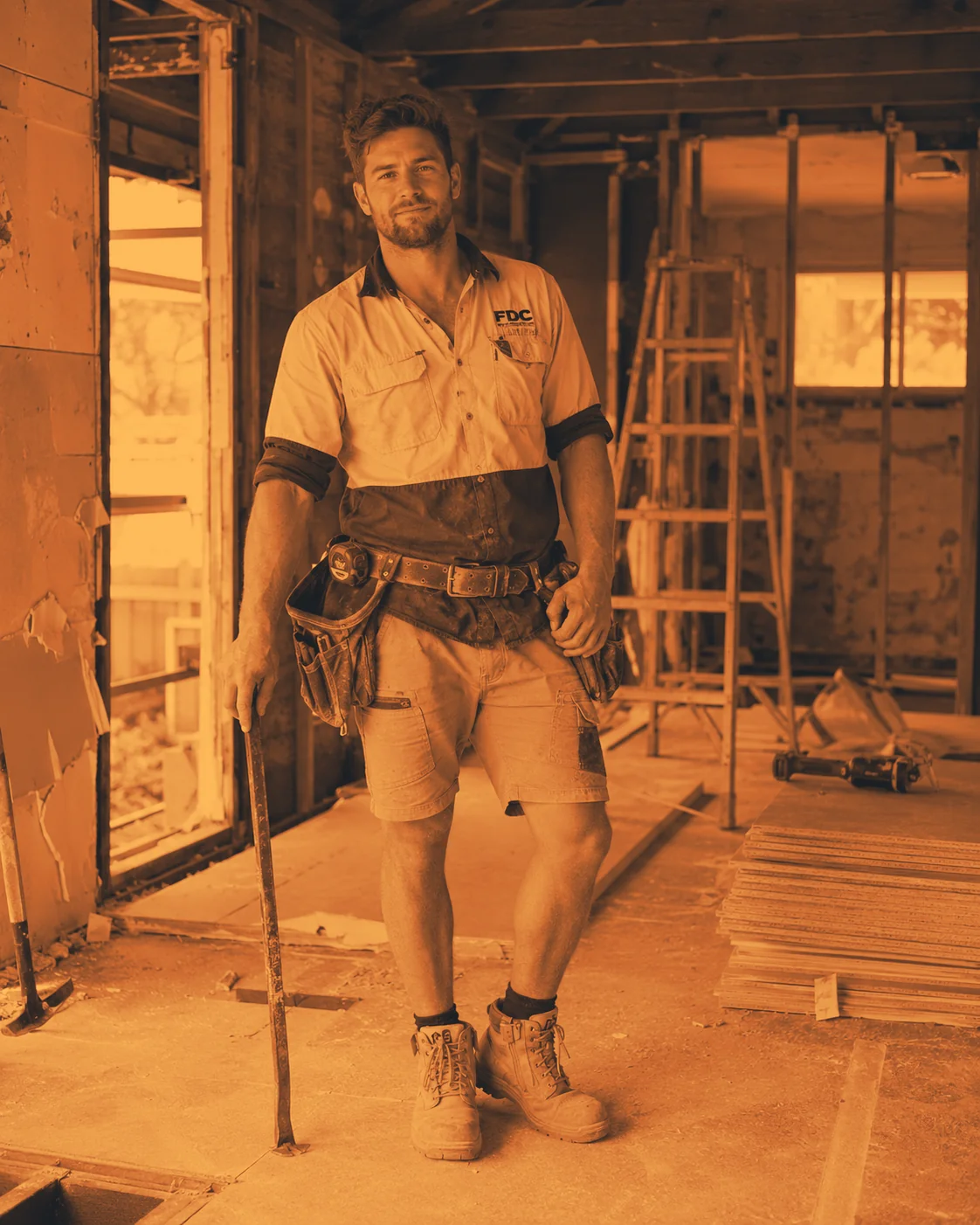 Australian builder in hi vis on site